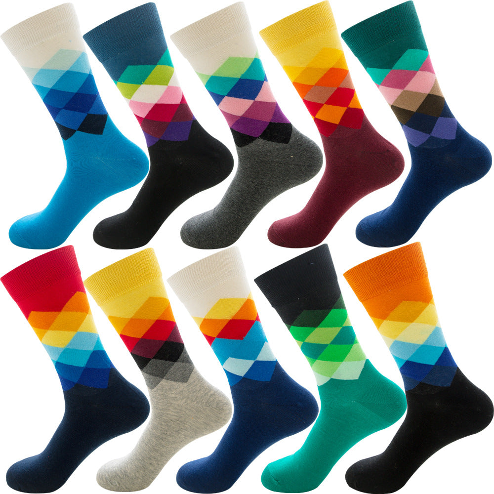 Autumn Diamond-patterned Mens Socks Christmas Animal And Fruit-themed Socks