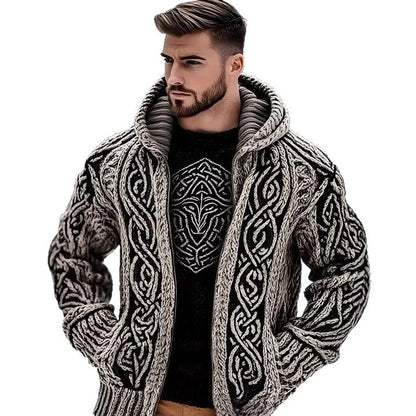 Men's Zippered Dual Pocket Casual Printed Hoodie
