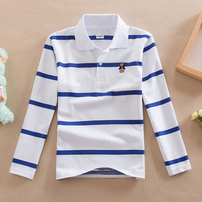 Turn-down Collar Long-sleeve T-shirt Childrens Clothing Business Top