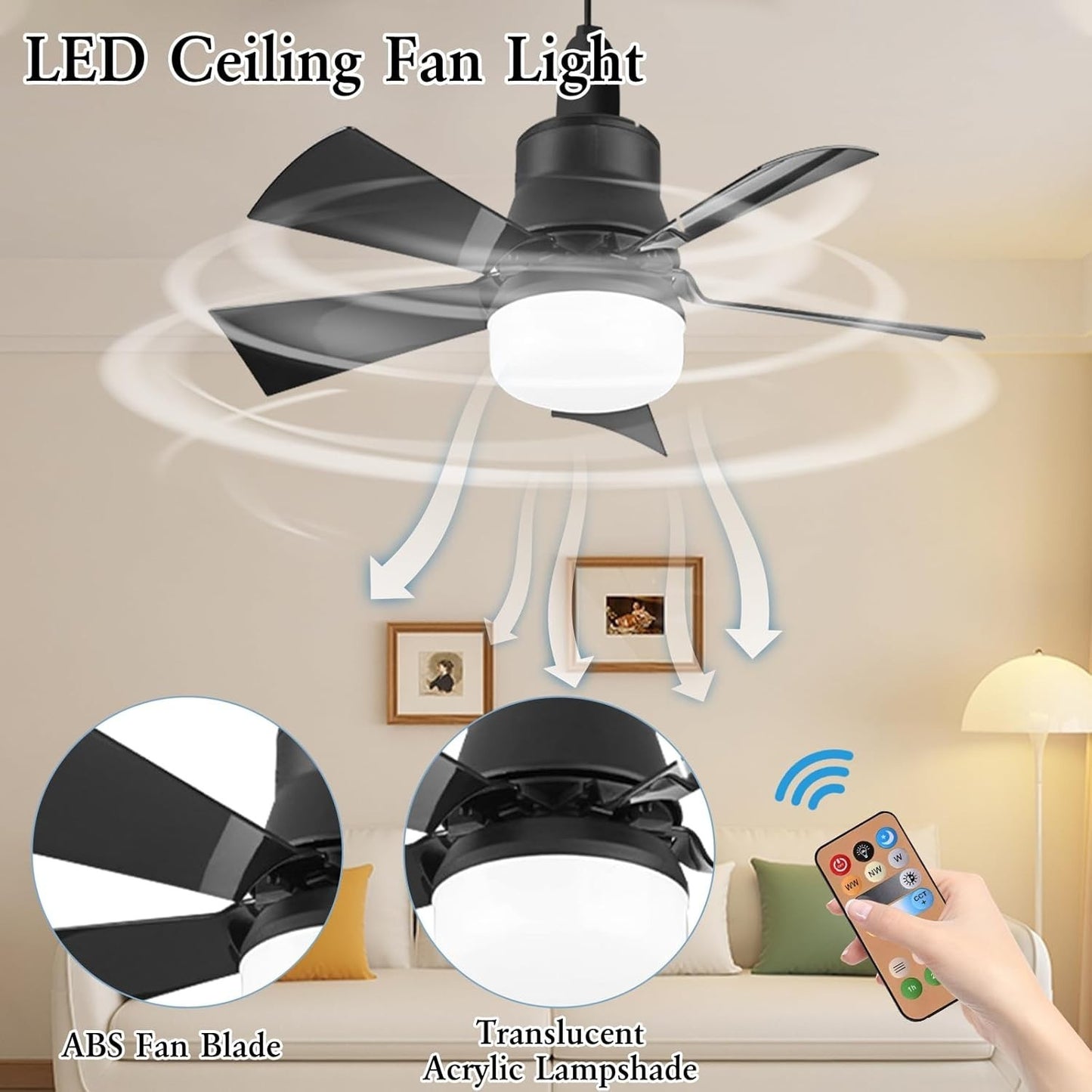 Modern Ceiling Fan With LED Light Remote Control Lighting E27 Bedroom Livingroom