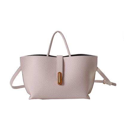 INS Litchi Pattern Shoulder Bag Fashion Zipper Bucket Bag High Capacity Totes Handbag For Women
