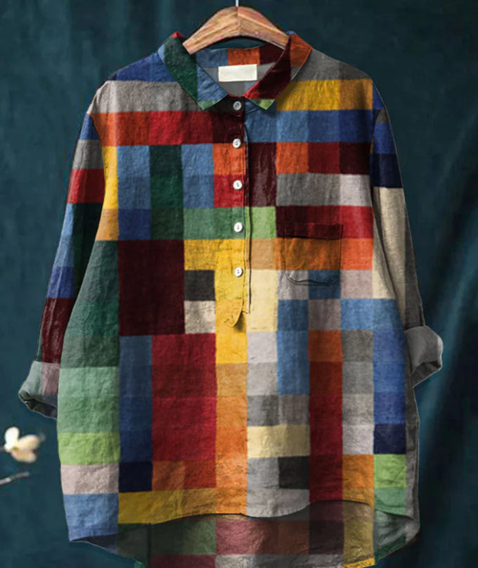 Casual Graffiti Print V-neck Single-button Long-sleeved Shirt