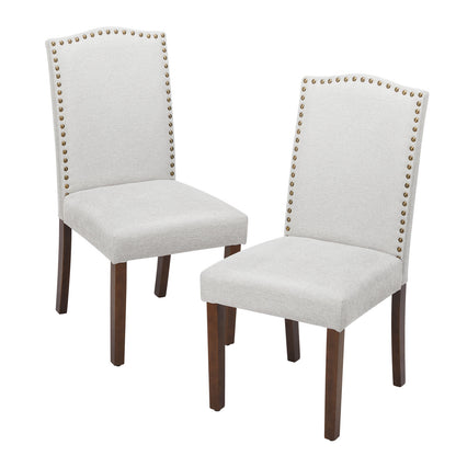 Modern Armless Dining Chairs With Upholstered Fabric,Nailhead Trim And Wood Legs