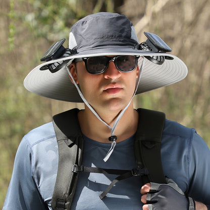 Outdoor Wide Brim Sun Hat With Solar Fan Wide Brim Solar Fan Outdoor Fishing Hat Solar USB Charging Solar Powered Hat Adjustable