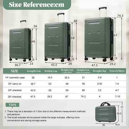 6 Piece Luggage Set,Lightweight Hardshell Suitcase With Double Spinner Wheels Handle Password Lock,14 IN Cosmetic Case 20-24-28 IN Luggages With Duffel Bag And Toiletry Bag