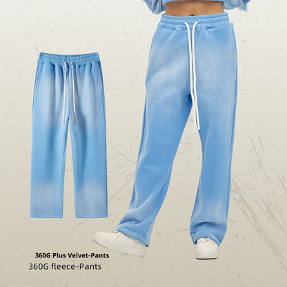 Spray Dyed Distressed Men's Trousers Bright White Washed And Worn Casual Pants