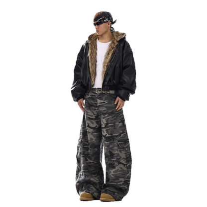 American-style Vintage Camouflage Machete-cut Jeans For Men