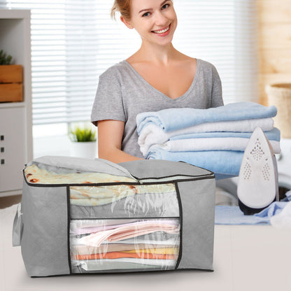 2Pcs Clothes Storage Bag 90L Per Bag With Thick Fabric Clear Window Dual-Zipper For Clothes Comforters Blankets Bedding
