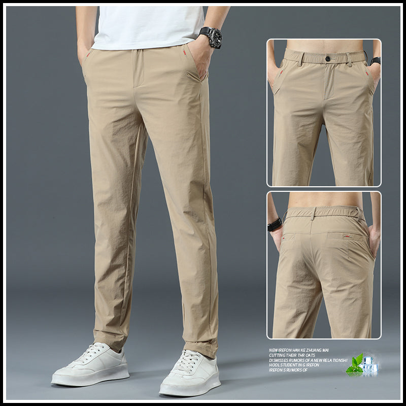 Mens Loose Elastic-waist Straight-leg Trousers
