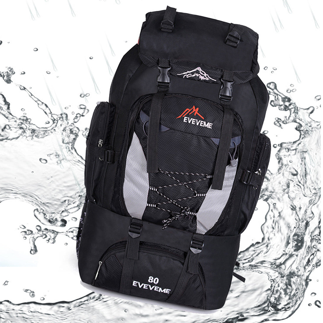80L Extra Large Hiking Camping Backpack Rucksack Waterproof Travel Luggage Bag Black