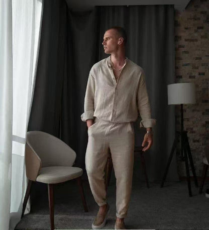 Mens Casual Sporty LongSleeve Top And Pants Set Simple Style