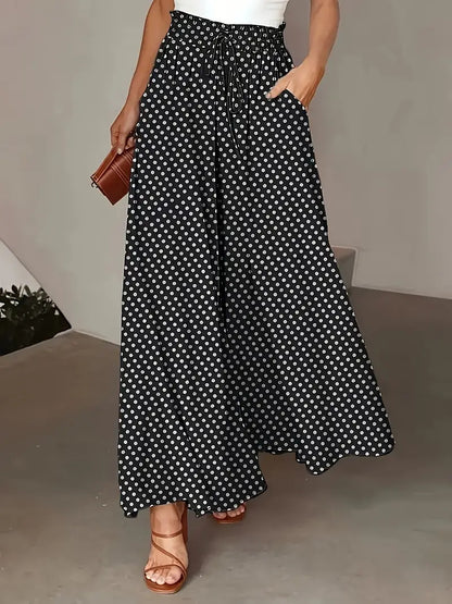 Polka Dot Print Trousers Fashion Loose Elastic Waist Wide-leg Pants Women's Clothing