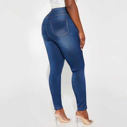 Dark Blue Fitted All-matching Casual Pencil Pants