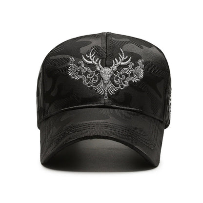Deer Head Embroidery Men's Outdoor Couple Peaked Cap