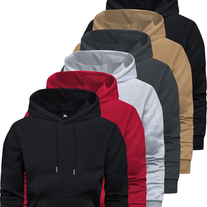 6-Piece Men's Long-sleeved Solid Color Hooded Sweatshirt