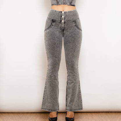 Shascullfites Melody Button Up Flared Jeans Butt Lift Jeans Push Up Jeans High Waisted Women's Denim Pants