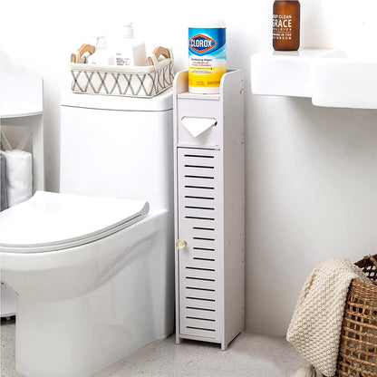 Wooden White Free Standing Toilet Paper Roll Holder Bathroom Storage Cabinet UK
