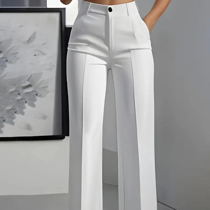 Women's White Minimalist Pants Made Of Polyester