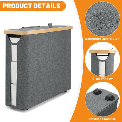 Fast Arrival Toilet Paper Storage Basket With Lid, Bamboo Toilet Paper Storage Holder Stand Organizer For Bathroom, Toilet Paper Storage Box Container With Handle, Toilet Tissue Storage Bin For RV Clo
