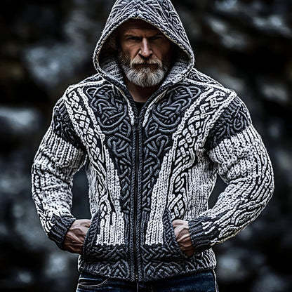 Men's Zippered Dual Pocket Casual Printed Hoodie