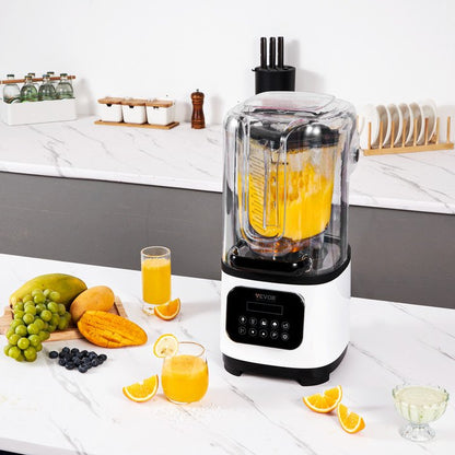 Professional Blender With Shield, Commercial Countertop Blenders, 68 Oz Jar Blender Combo, Stainless Steel 9 Speed & 5 Functions Blender, For Shakes, Smoothies, Peree, And Crush Ice, White