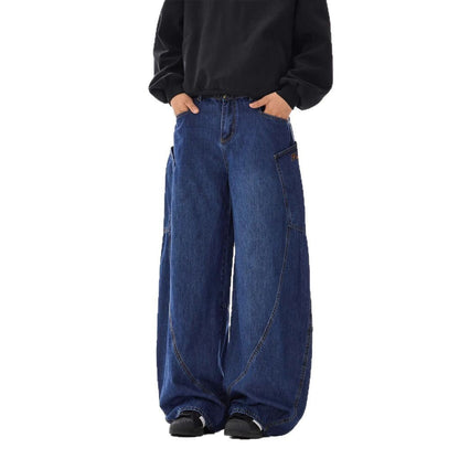 American-style Vintage Design Scimitar Workwear Jeans For Men And Women