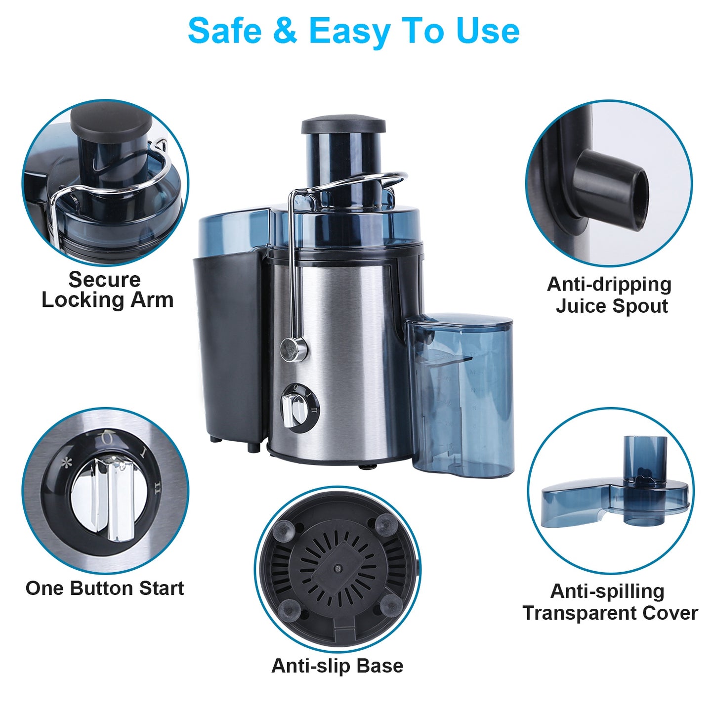 1Pc Centrifugal Juicer Juice Extractor With 2 Speeds 2.6in Wide Feed Chute 17Oz Juicer Cup 54Oz Pulp Collector Electric Juicer For Fruits Vegetables
