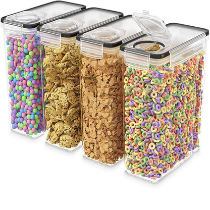 SET OF 4 AIR TIGHT STORAGE CONTAINERS CEREAL FOOD DRY KITCHEN PATRY DISPENSER