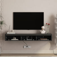 Floating TV Stand, Wall Mounted TV Shelf With Led Lights & Power Outlet,High Gloss TV Cabinet For Black Tv Stands For Living Room