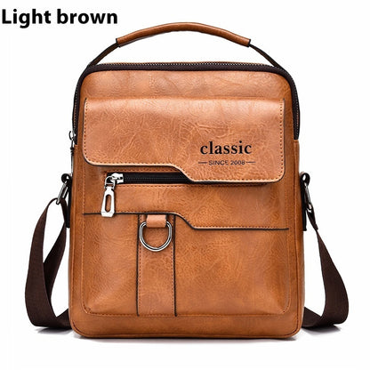 Popular Men's Messenger Bag One Shoulder Retro Business Backpack PU Leather Flaps Crossbody Bags Business Flap Male Solid Travel Bag
