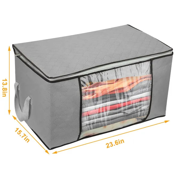 2Pcs Clothes Storage Bag 90L Large Capacity Foldable Closet Organizer W/ Thick Fabric Clear Window Dual-Zipper