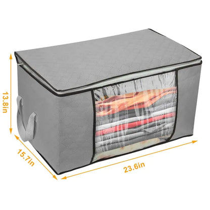 2Pcs Clothes Storage Bag 90L Large Capacity Foldable Closet Organizer W/ Thick Fabric Clear Window Dual-Zipper