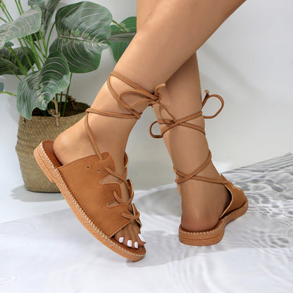 Summer New Plus Size Light Bottom Hemp Rope Lace-up Sandals For Women