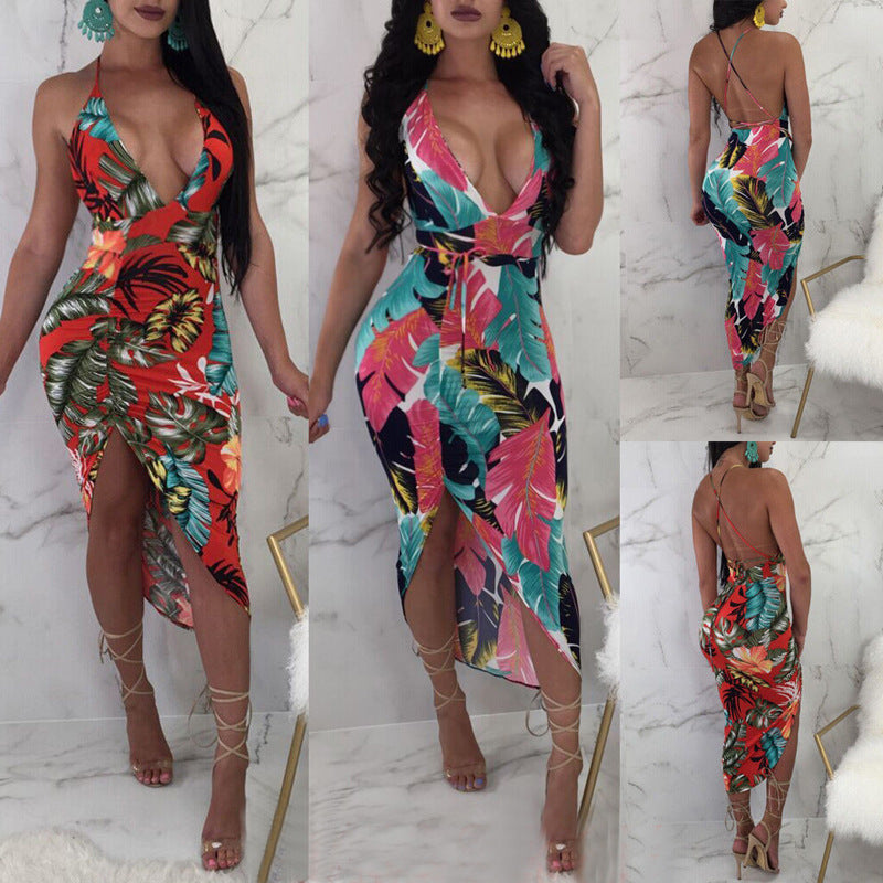 Best selling slim slimming beach casual print dress