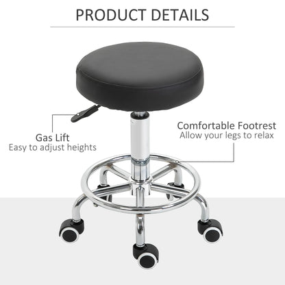 Vinsetto Round PU leather Salon Beautician Stool Adjustable Height w/ Footrest