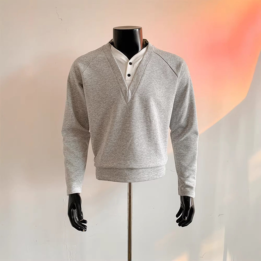 Regular-Shoulder Short Long-Sleeve Sweater With Double V-Neck