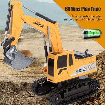 Ferngesteuertes Bagger Spielzeug Ab 3 Jahre, 2,4 GHz RC Auto Kinder Bagger Mit Licht Und Soundeffekten, 2 Wiederaufladbare Akkus 60Min Spielzeit, Spielzeugauto Geburtstagsgeschenk Fur Jungen