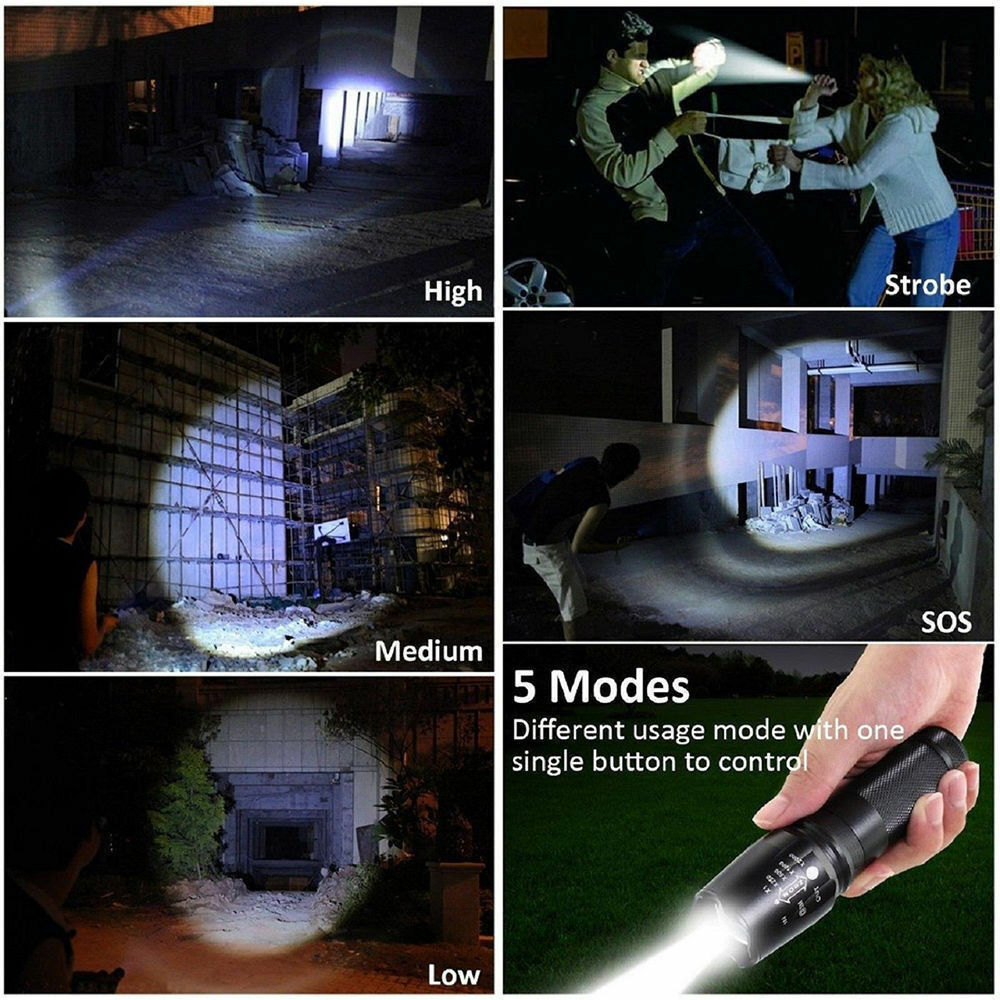 2PCS 1200000LM USB Rechargeable LED Flashlight Super Bright Torch Tactical Lamp