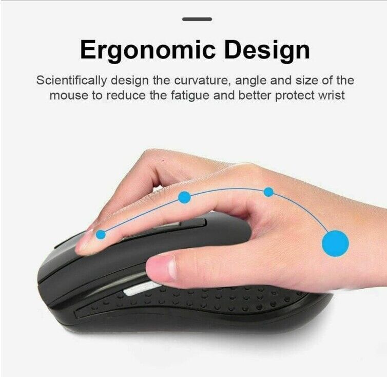 2.4GHz BLACK WIRELESS USB MOUSE SCROLL  CORDLESS OPTICAL FOR  PC LAPTOP UK