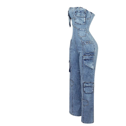 Stretch Overalls Casual Straight-leg Denim Trousers