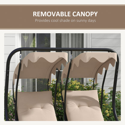 2-Seater Outdoor Porch Swing with Canopy, Patio Swing Chair for Garden, Poolside, Backyard, Beige