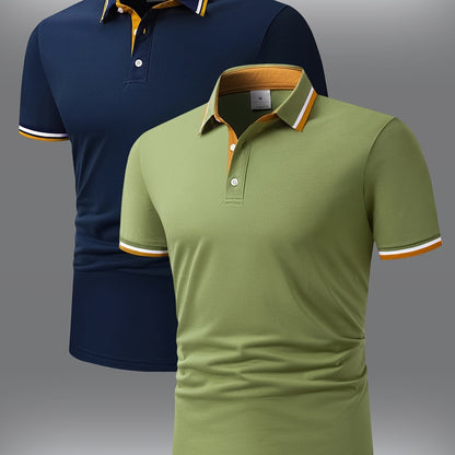Men's Short-sleeved Shirt With Contrasting Blue And Pink Collar
