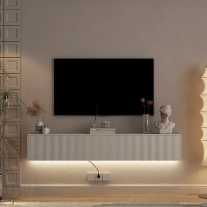Floating TV Stand Wall Mounted With 16 Color LEDs, Modern TV Stand, Floating TV Cabinet Entertainment Center For 55 60 65 Inch TV