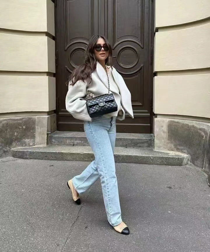 Women's White Cardigan Jacket Cardigan Design Fashion Polo Collar Plus