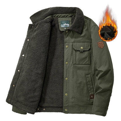 Washed Jacket For Men Fleece-lined And Thickened Lambswool Casual Style