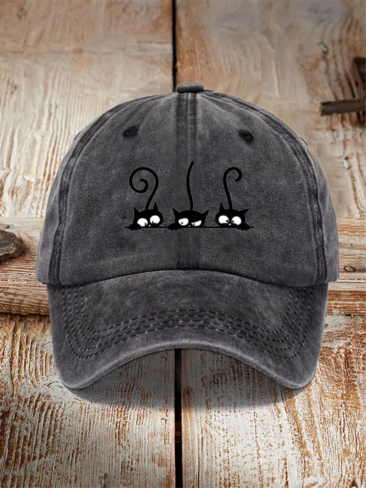 Washed Cotton Printed Hat Distressed Style Mens Vintage