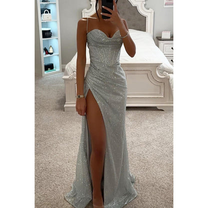 Sexy Split Suspender Dress Fashion Evening Party Slim V-neck Long Dresses Summer Clothing For Women