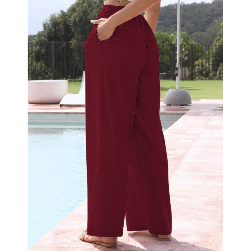 Loose Casual Pocket Drawstring Wide-leg Pants For Women