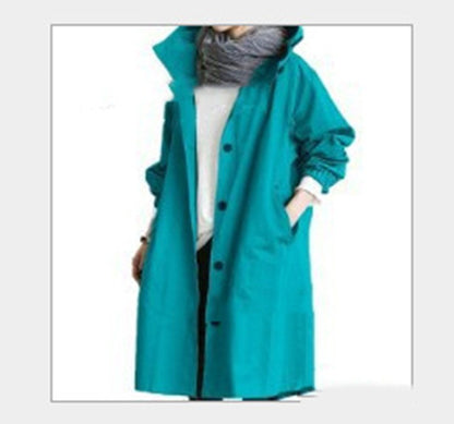 Women Windbreaker Jacket Casual Loose Button Pockets Hooded Quick Dry Windproof Waterproof Clothes For Outdoor Hiking Camping