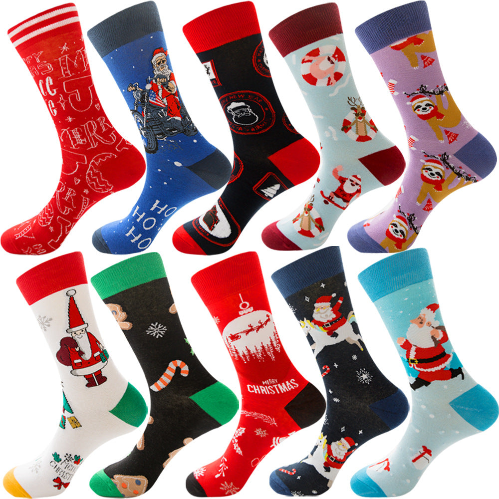 Autumn Diamond-patterned Mens Socks Christmas Animal And Fruit-themed Socks